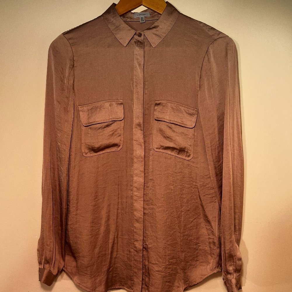 Jigsaw Vintage Brown Silk Blouse SZ 4